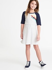 View large product image 3 of 3. Graphic Raglan-Sleeve Fit & Flare Dress for Girls