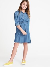 View large product image 3 of 3. Waist-Defined Utility Shirt Dress for Girls