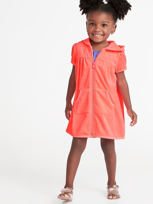 View large product image 1 of 1. Loop-Terry Hooded Zip Front Swim Cover-Up for Toddler Girls