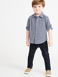 View large product image 3 of 4. Dot-Pattern Roll-Sleeve Oxford Shirt for Toddler Boys