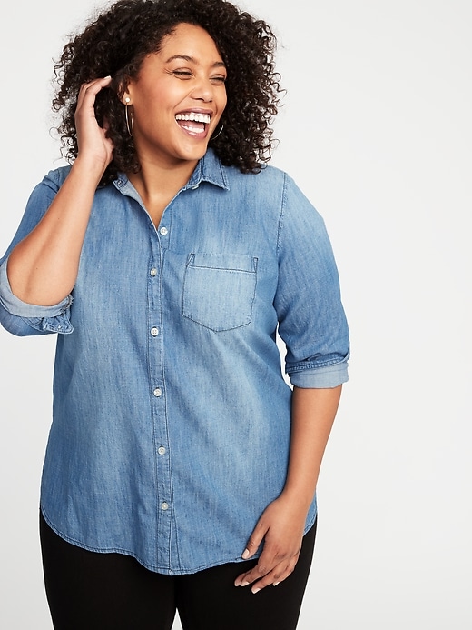 Image number 1 showing, Classic Chambray No-Peek Plus-Size Shirt