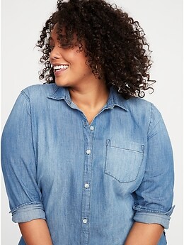 Fashion to Figure Chambray Strapless Button-Up High-Low Blouse, Size 2 –  The Plus Bus Boutique