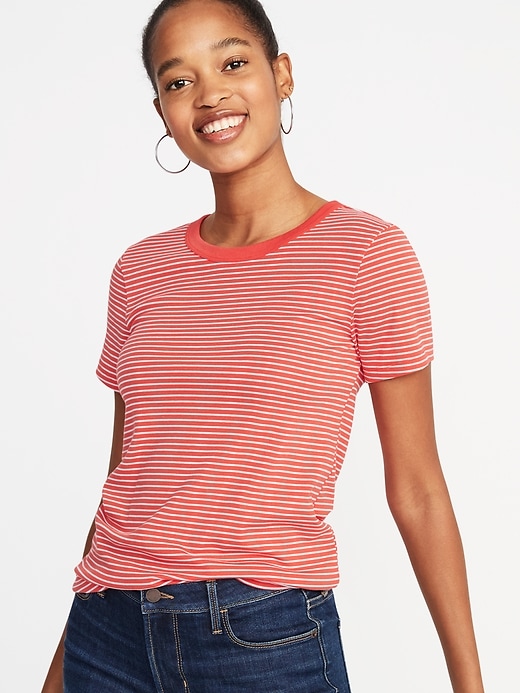 View large product image 1 of 1. Slim-Fit Striped Crew-Neck Tee for Women