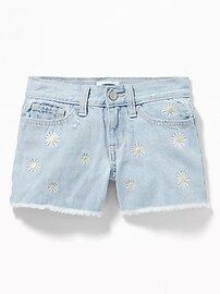 View large product image 3 of 3. Embroidered Daisy-Graphic Jean Cut-Off Shorts for Girls
