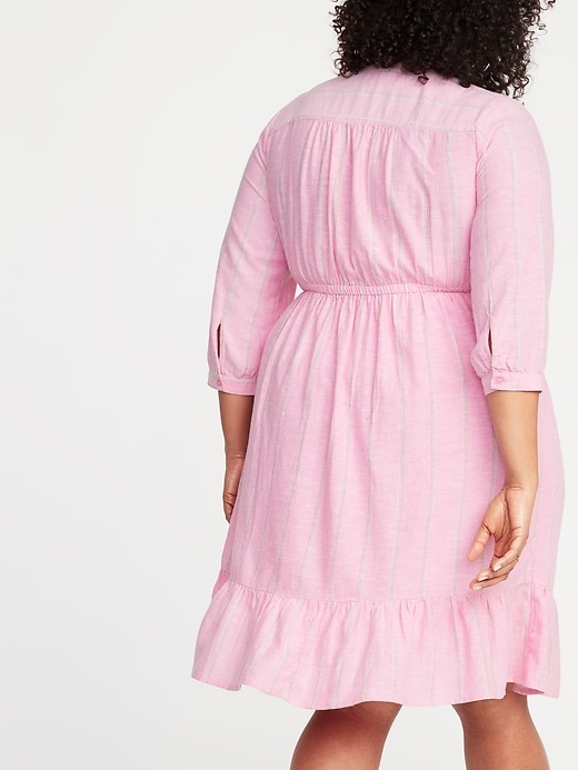 Image number 2 showing, Waist-Defined Plus-Size Striped No-Peek Shirt Dress