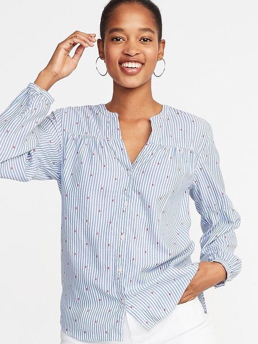 Image number 1 showing, Printed Button-Front Shirt for Women