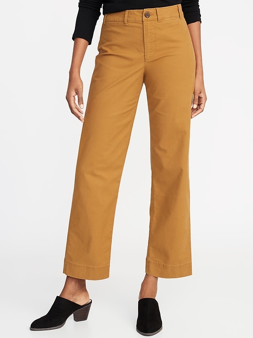 View large product image 1 of 1. Mid-Rise Slim Wide-Leg Chinos for Women