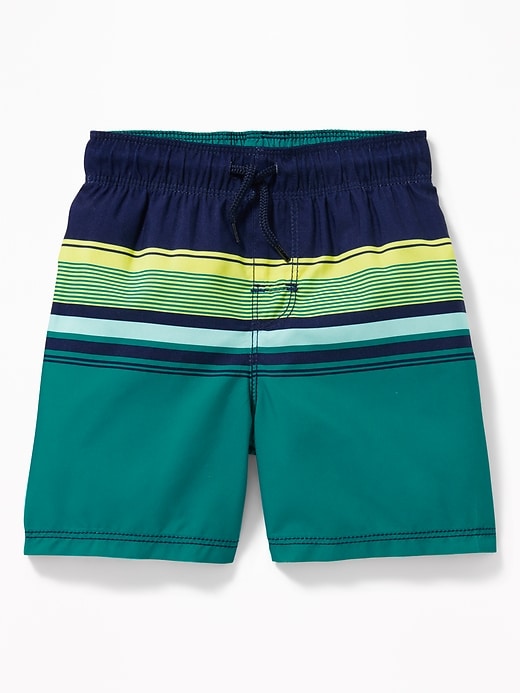View large product image 1 of 1. Functional Drawstring Multi-Stripe Swim Trunks for Toddler Boys