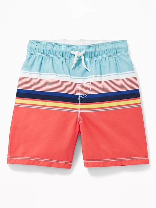 View large product image 1 of 2. Functional Drawstring Multi-Stripe Swim Trunks for Toddler Boys