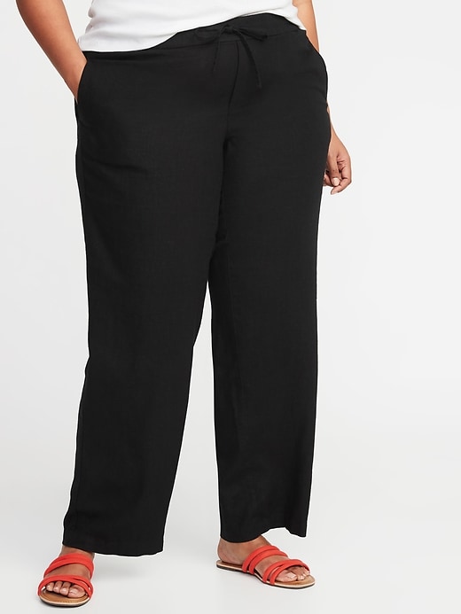 View large product image 1 of 3. Plus-Size Wide-Leg Linen-Blend Pants
