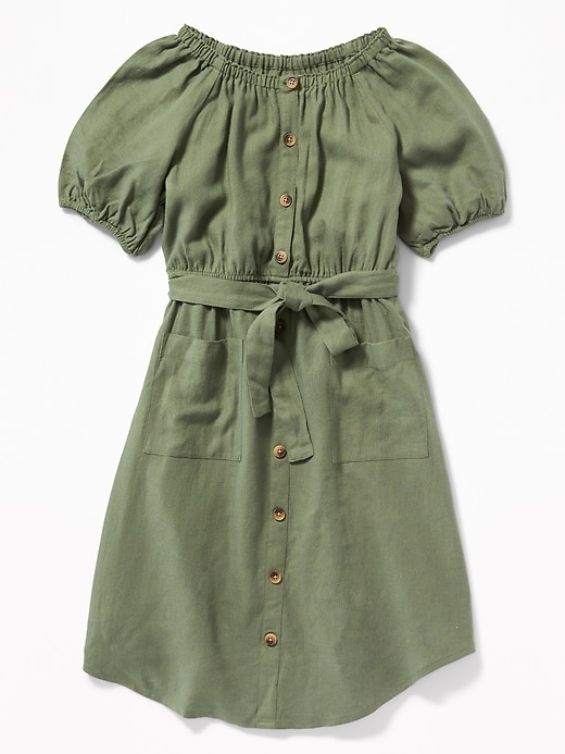 View large product image 1 of 3. Linen-Blend Tie-Belt Shirt Dress for Girls