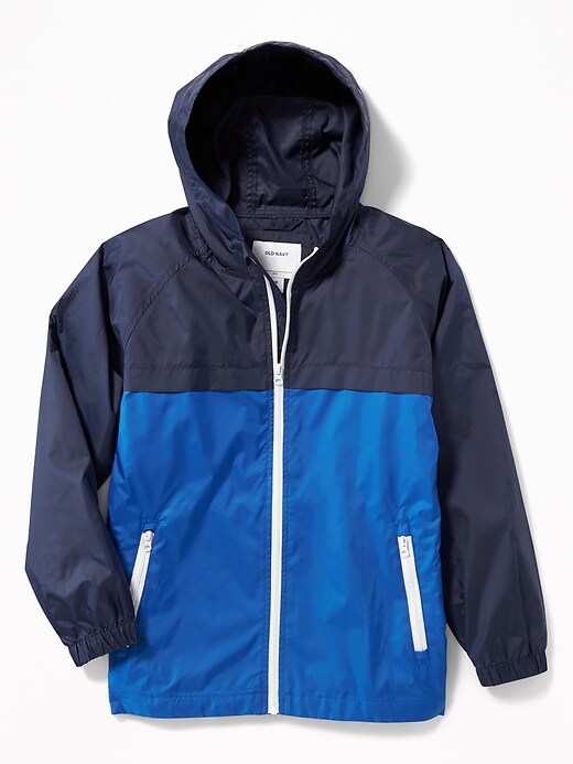 View large product image 1 of 3. Water-Resistant Color-Blocked Hooded Windbreaker For Boys