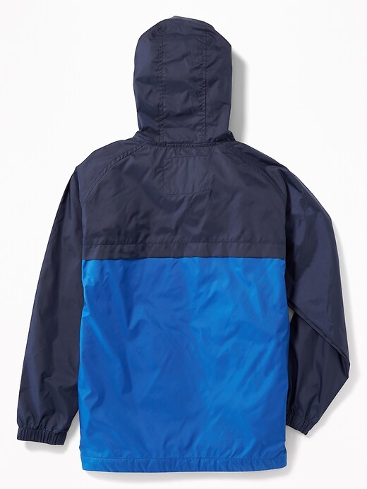 View large product image 2 of 3. Water-Resistant Color-Blocked Hooded Windbreaker For Boys