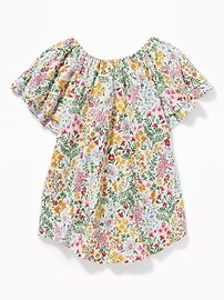 View large product image 3 of 3. Slub-Knit Floral-Print Flutter-Sleeve Tunic for Girls