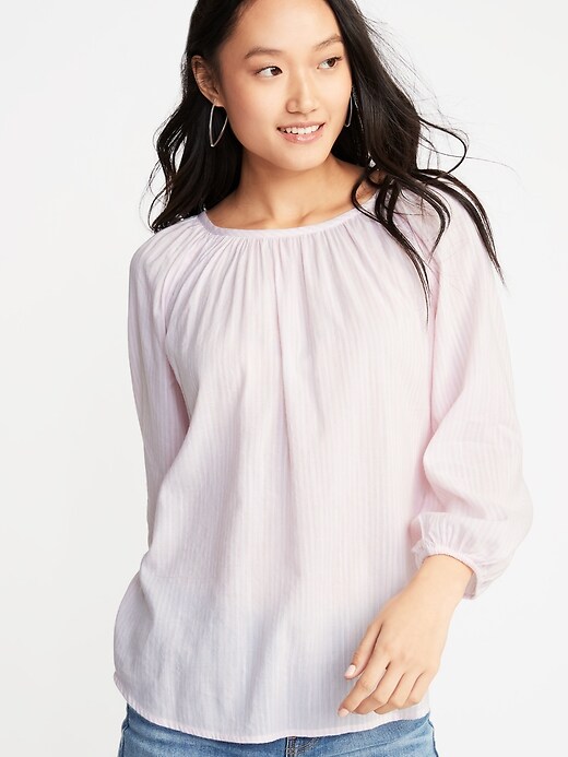 Image number 1 showing, Striped Balloon-Sleeve Top for Women