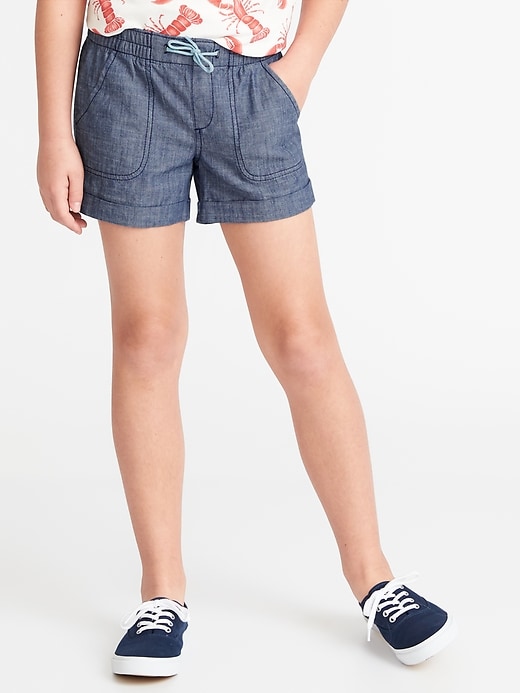 View large product image 1 of 3. Chambray Cuffed Pull-On Shorts for Girls