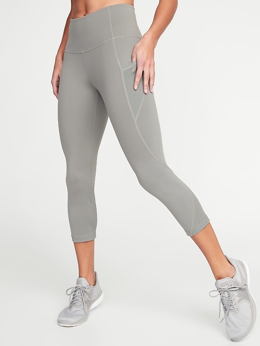 View large product image 1 of 2. High-Waisted Elevate Side-Pocket Mesh-Trim Compression Crops For Women