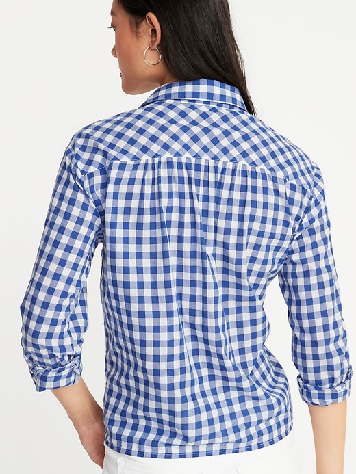 Image number 2 showing, Relaxed Gingham Tie-Hem Shirt for Women