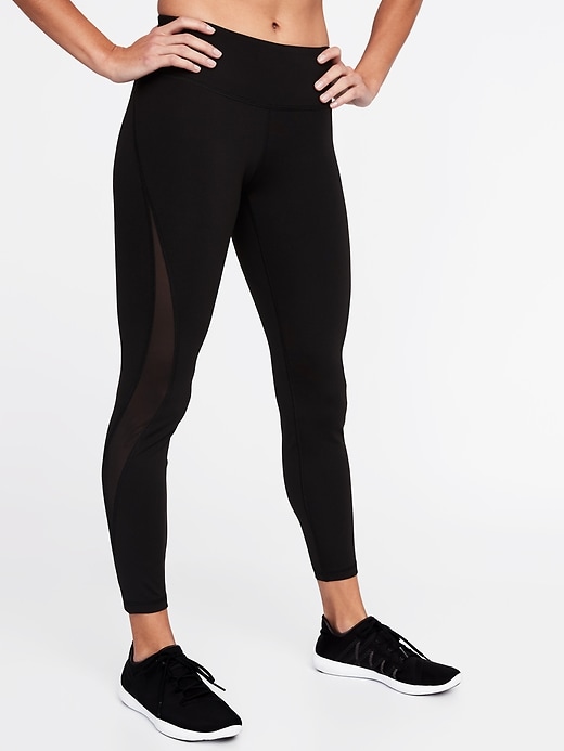 View large product image 1 of 2. Mid-Rise Elevate 7/8-Length Mesh-Panel Compression Leggings for Women