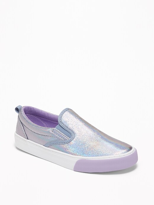 View large product image 1 of 3. Holographic Faux-Leather Slip-Ons for Girls