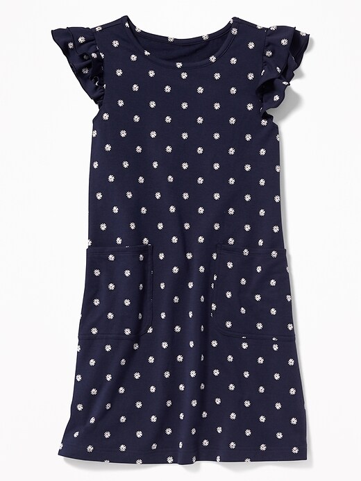 View large product image 1 of 1. Patterned French Terry Ruffle-Sleeve Dress for Girls