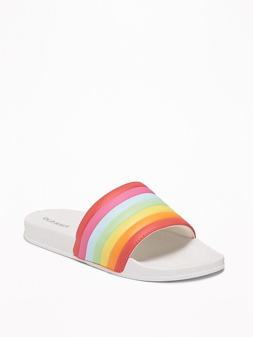 View large product image 1 of 1. Striped Faux-Leather Pool Slide Sandals for Girls