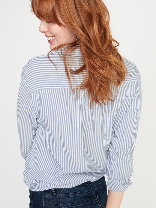 Image number 2 showing, Relaxed Striped Tie-Hem Shirt for Women