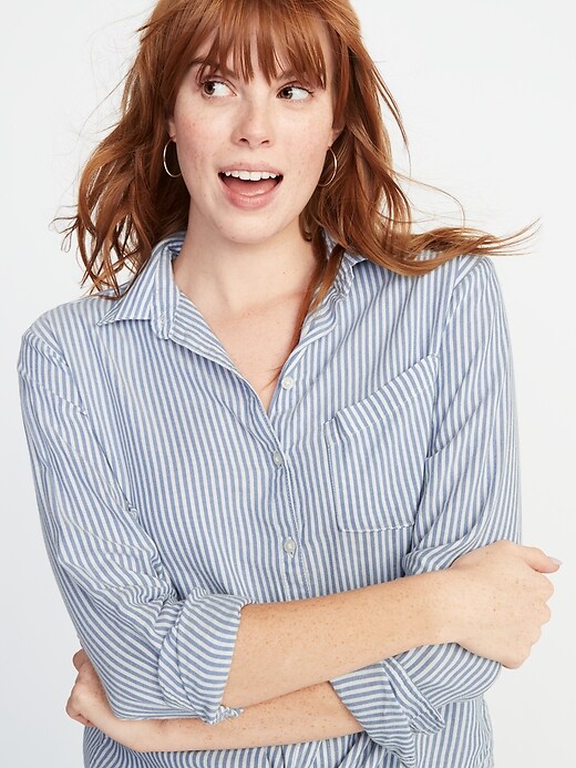 Image number 4 showing, Relaxed Striped Tie-Hem Shirt for Women