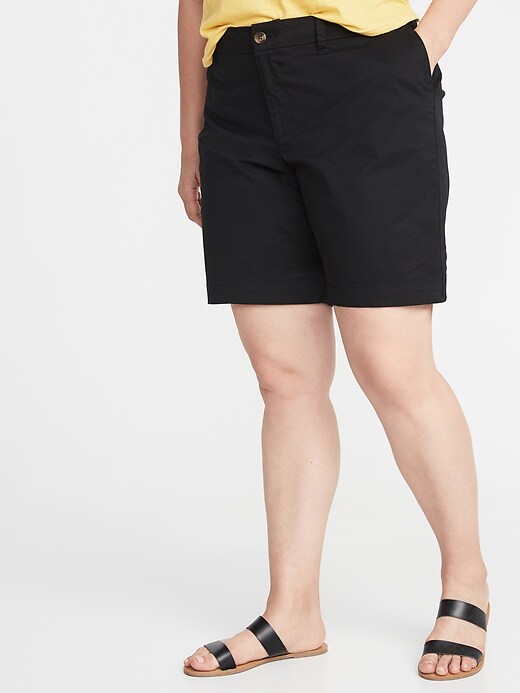 View large product image 1 of 3. Mid-Rise Everyday Twill Plus-Size Shorts - 9-Inch Inseam
