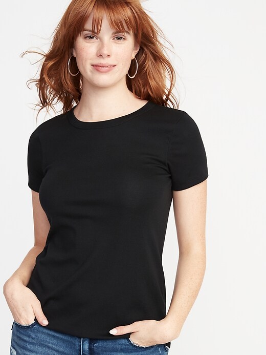 Image number 1 showing, Slim-Fit Fine-Gauge Rib-Knit Tee for Women