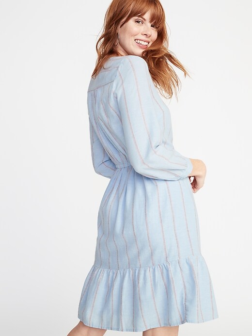 Image number 3 showing, Waist-Defined Striped Shirt Dress for Women