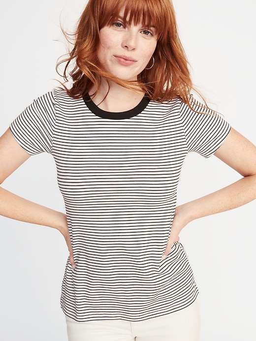 Image number 1 showing, Slim-Fit Striped Crew-Neck Tee for Women