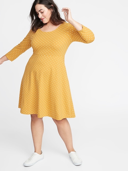 Image number 1 showing, Fit & Flare 3/4-Sleeve Plus-Size Jersey Dress