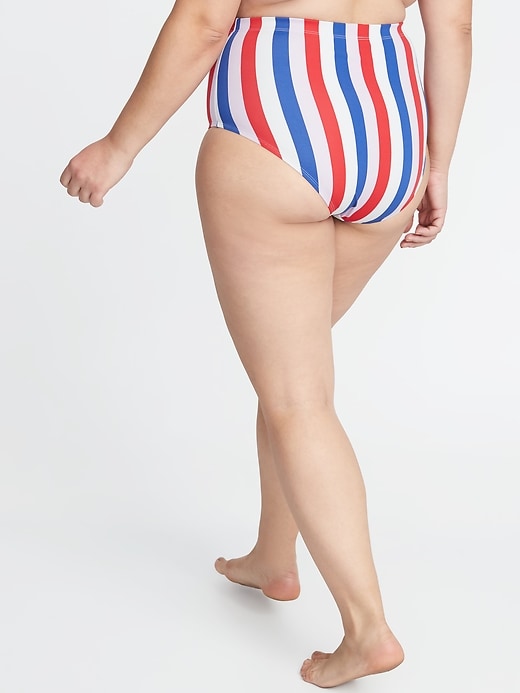 View large product image 2 of 3. High-Waisted Secret-Slim Multi-Stripe Plus-Size Swim Bottoms
