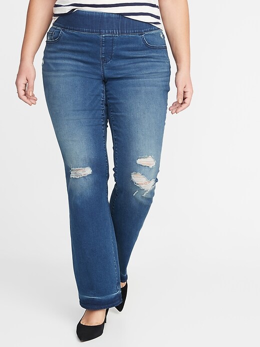 View large product image 1 of 3. High-Rise Plus-Size Pull-On Boot-Cut Jeans