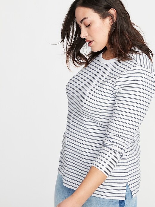 View large product image 1 of 1. Slim-Fit Plus-Size Brushed-Knit Striped Top