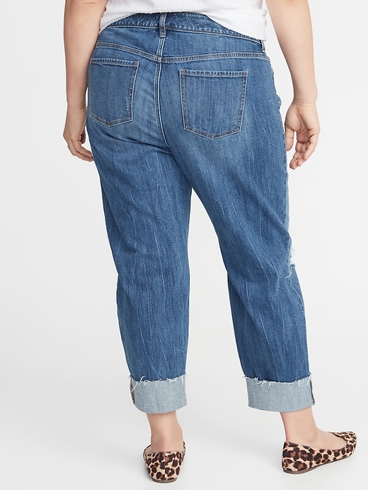 View large product image 2 of 3. Mid-Rise Plus-Size Boyfriend Straight Distressed Jeans