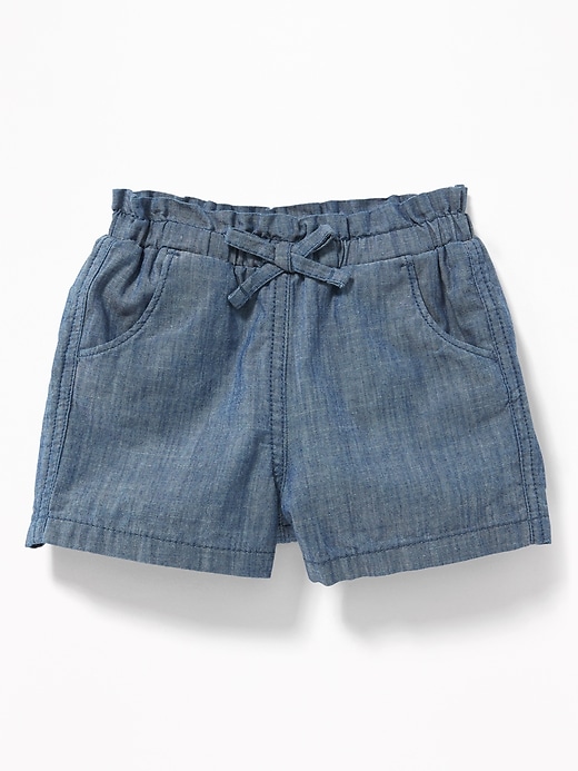 View large product image 1 of 2. Paperbag-Waist Chambray Shorts for Toddler Girls