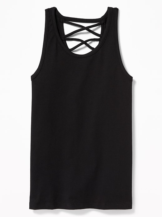 View large product image 1 of 3. Strappy Cross-Back Jersey Tank for Girls