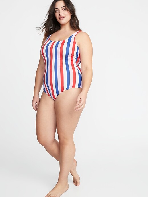 Image number 3 showing, Multi-Stripe Secret-Slim Plus-Size Swimsuit