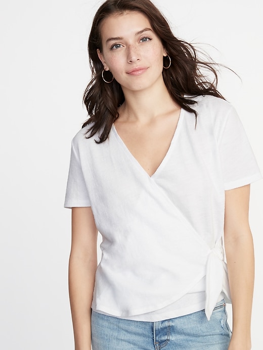 Image number 1 showing, Textured Wrap-Front Side-Tie Top for Women