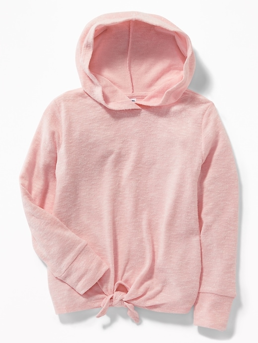 View large product image 1 of 3. Plush-Knit Tie-Hem Pullover Hoodie for Girls
