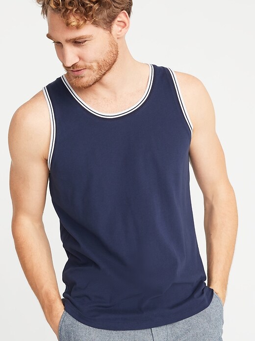 View large product image 1 of 1. Soft-Washed Tipped Jersey Tank