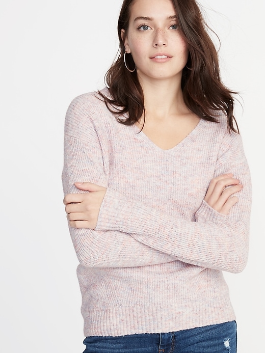 Image number 1 showing, Cozy Marled V-Neck Sweater for Women