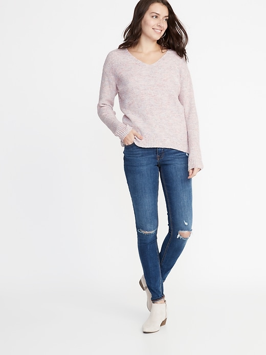 Image number 3 showing, Cozy Marled V-Neck Sweater for Women