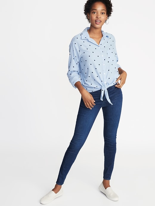 Polka-Dot Tie-Hem Shirt for Women | Old Navy