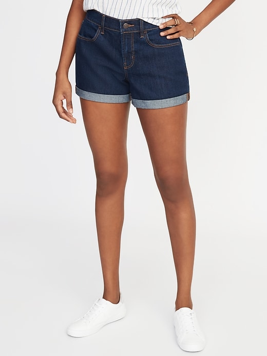 View large product image 1 of 1. Mid-Rise Cuffed Jean Shorts For Women - 3-Inch Inseam