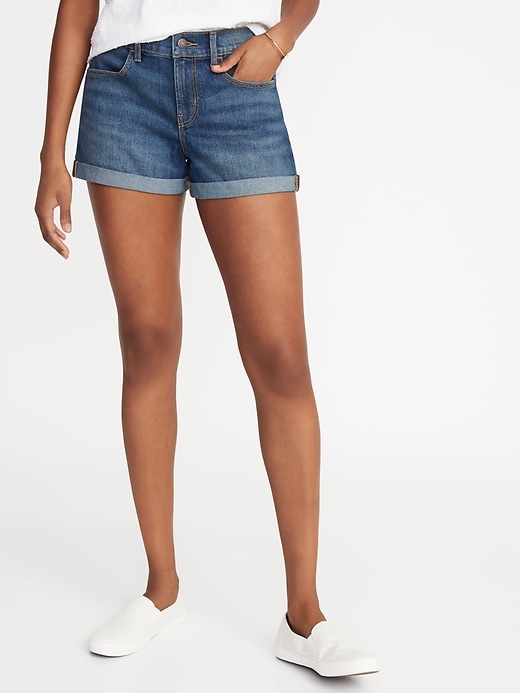 View large product image 1 of 2. Mid-Rise Cuffed Jean Shorts For Women - 3-Inch Inseam