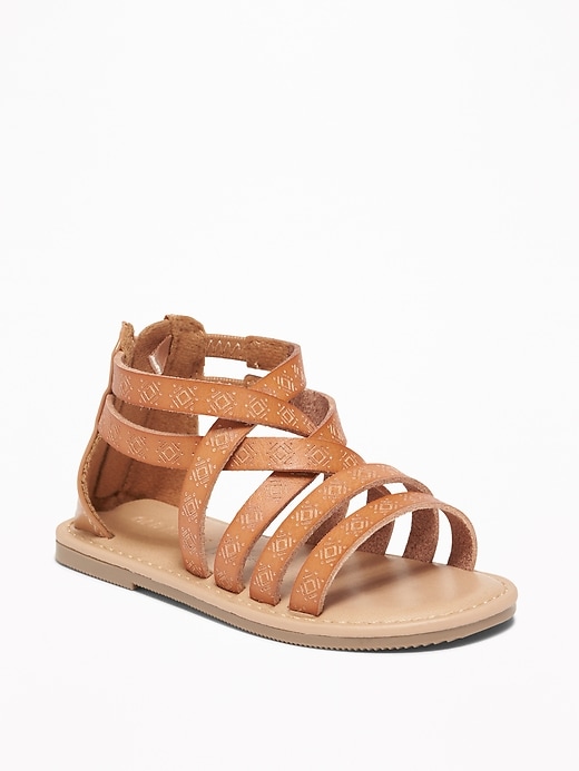 View large product image 1 of 4. Embossed Faux-Leather Gladiator Sandals For Toddler Girls