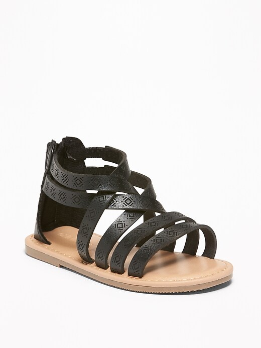View large product image 1 of 1. Embossed Faux-Leather Gladiator Sandals For Toddler Girls